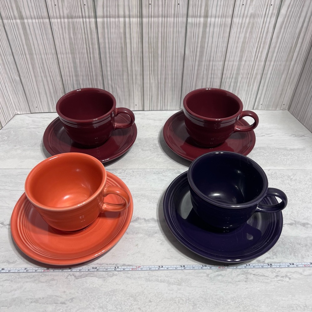Homer Laughlin China - FIESTA - MULTIPLE COLORS - (4) CUPS & SAUCERS